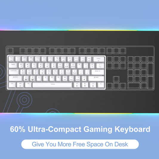 DIERYA DK61se 60% Mechanical Keyboard, Brown Switches, LED Backlit, White, Ultra-Compact Mini Gaming Keyboard for PC and Laptop