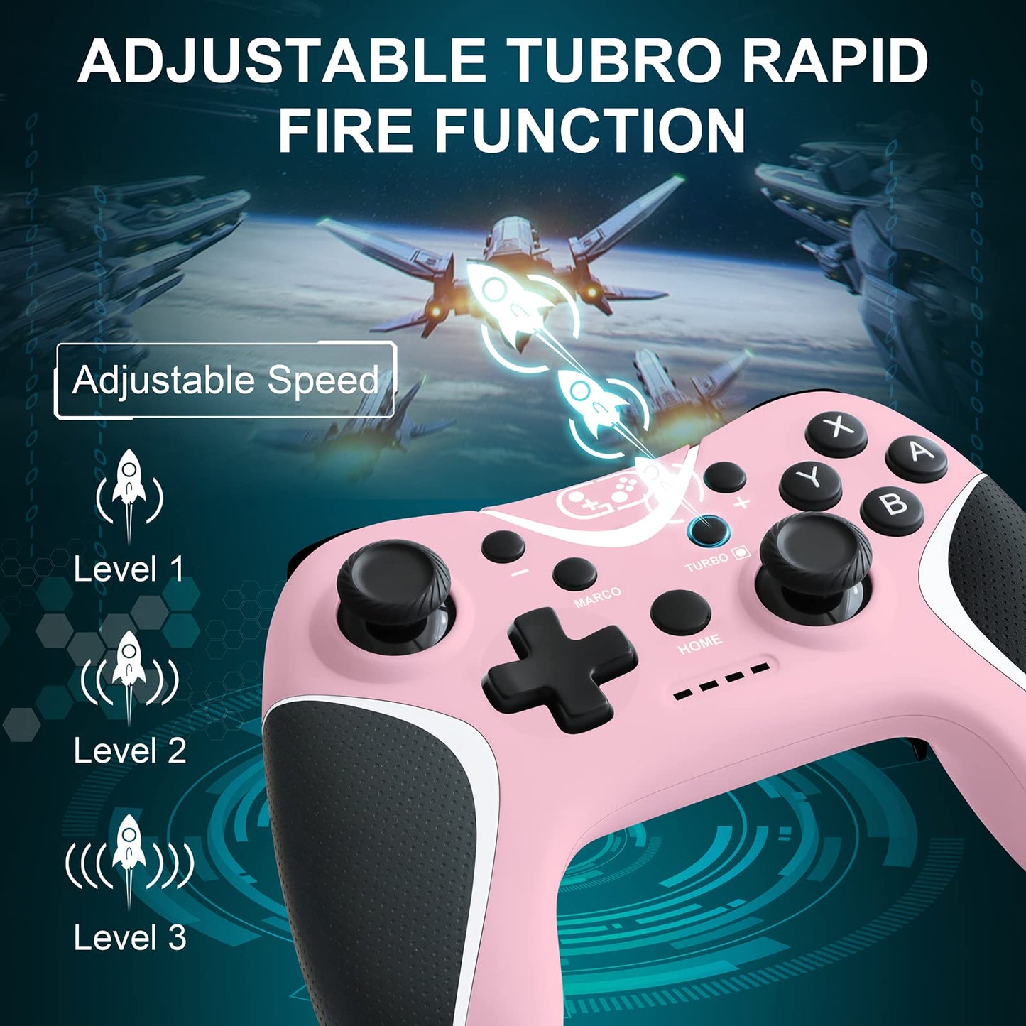 BRHE Wireless Switch Controller - Pink Pro Gamepad for Nintendo Switch/Lite/OLED/PC with Vibration, Turbo & Programmable Features