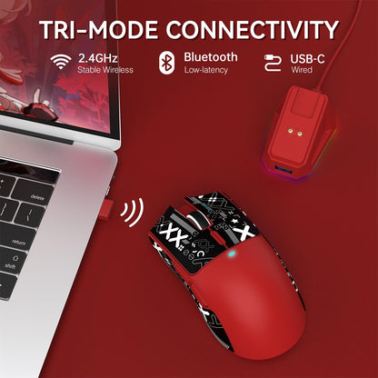 ATTACK SHARK X11 Lightweight Wireless Gaming Mouse - RGB, 22K DPI, Tri-Mode (2.4G/USB-C/BT), Red with Anti-slip Sticker