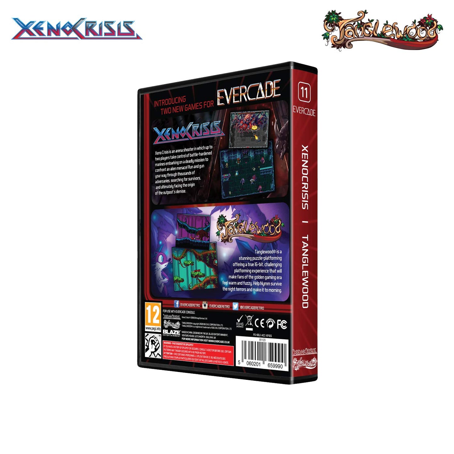 Blaze Evercade Xeno Crisis/Tanglewood Dual Game Cartridge - Red & Black, Model BEXE-ACC, Electronic Games