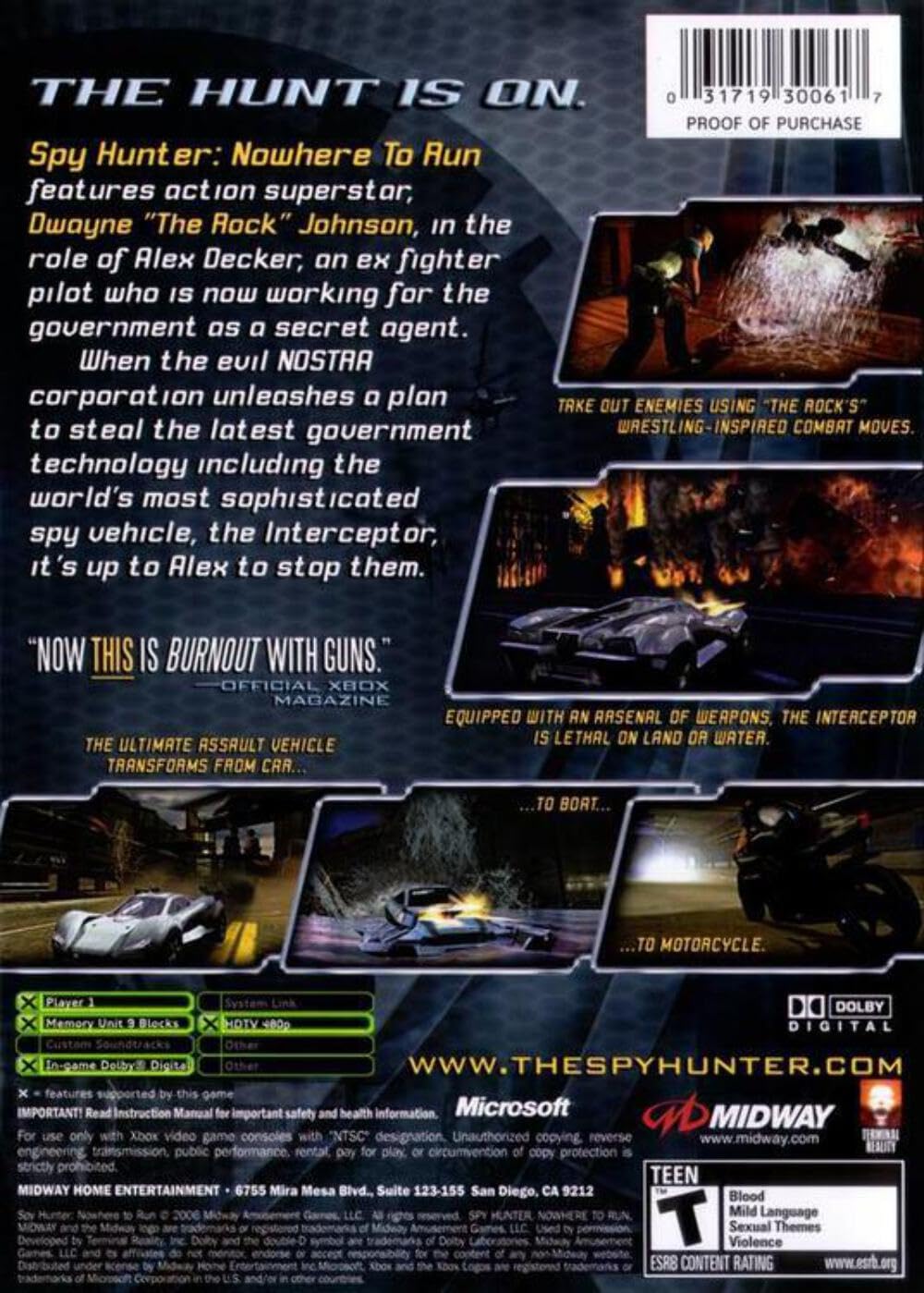 MIDWAY Spyhunter Nowhere To Run - Xbox Game, Model 30061, Action-Adventure, Engaging Gameplay