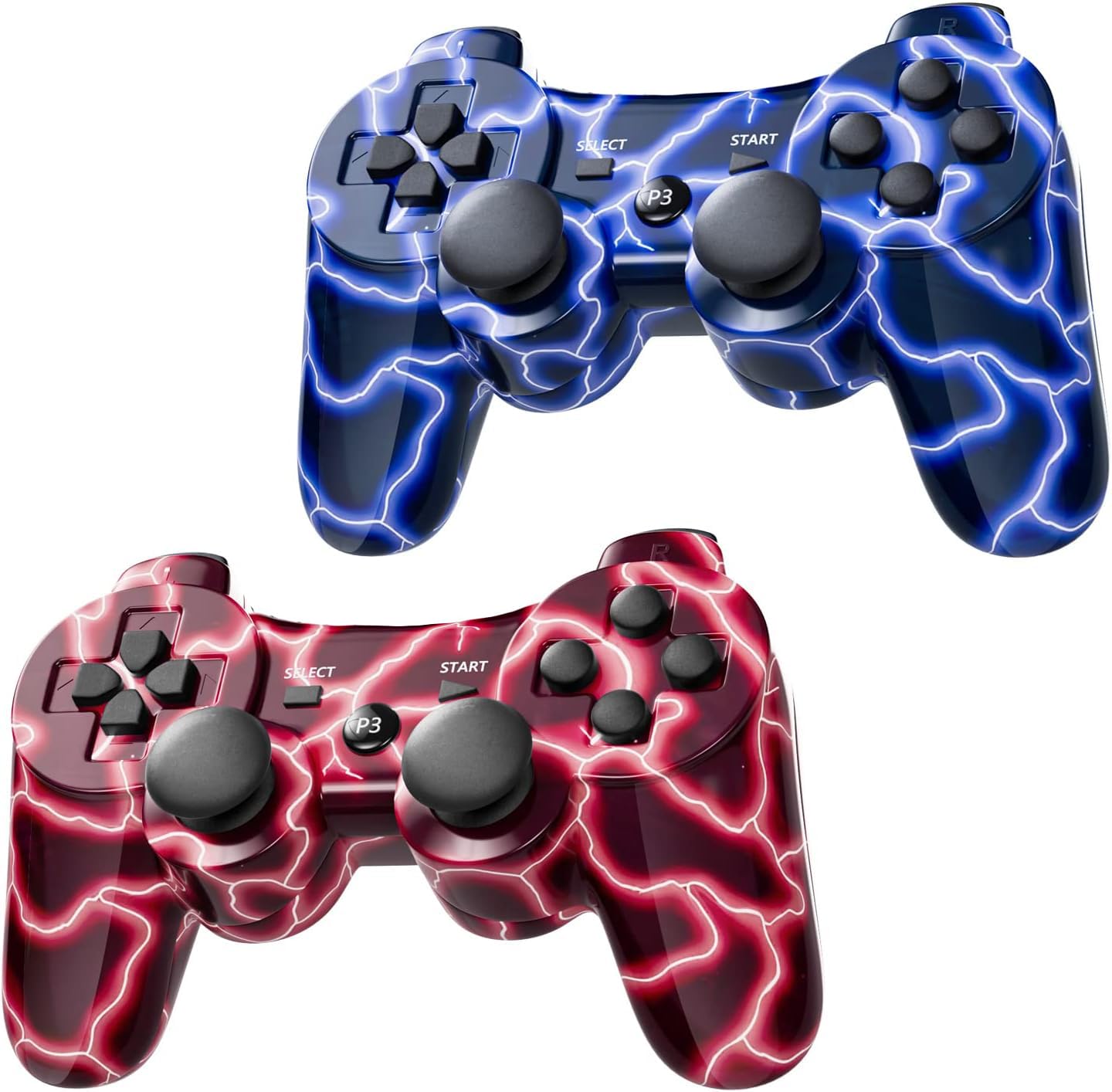 Burcica PS3 Wireless Controller 2 Pack - Motion Sense, Dual Vibration, BlueFlash & RedFlash