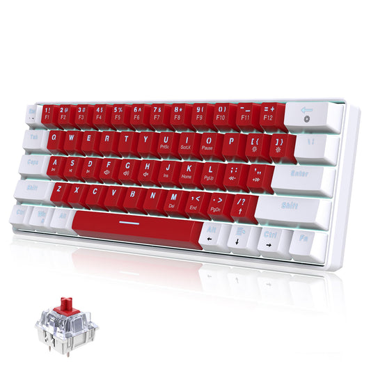 Snpurdiri Wired 60% Mechanical Gaming Keyboard  White LED Backlit Ultra-Compact Small Office Keyboard for Windows Laptop PC Mac (White-Red  Red Switches)