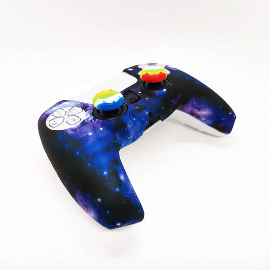 Asokex PS5 Controller Skin - Silicone Anti-Slip Grip Cover with 10 Thumb Caps, Blue Starry Sky, Model ps5-10cap-00011