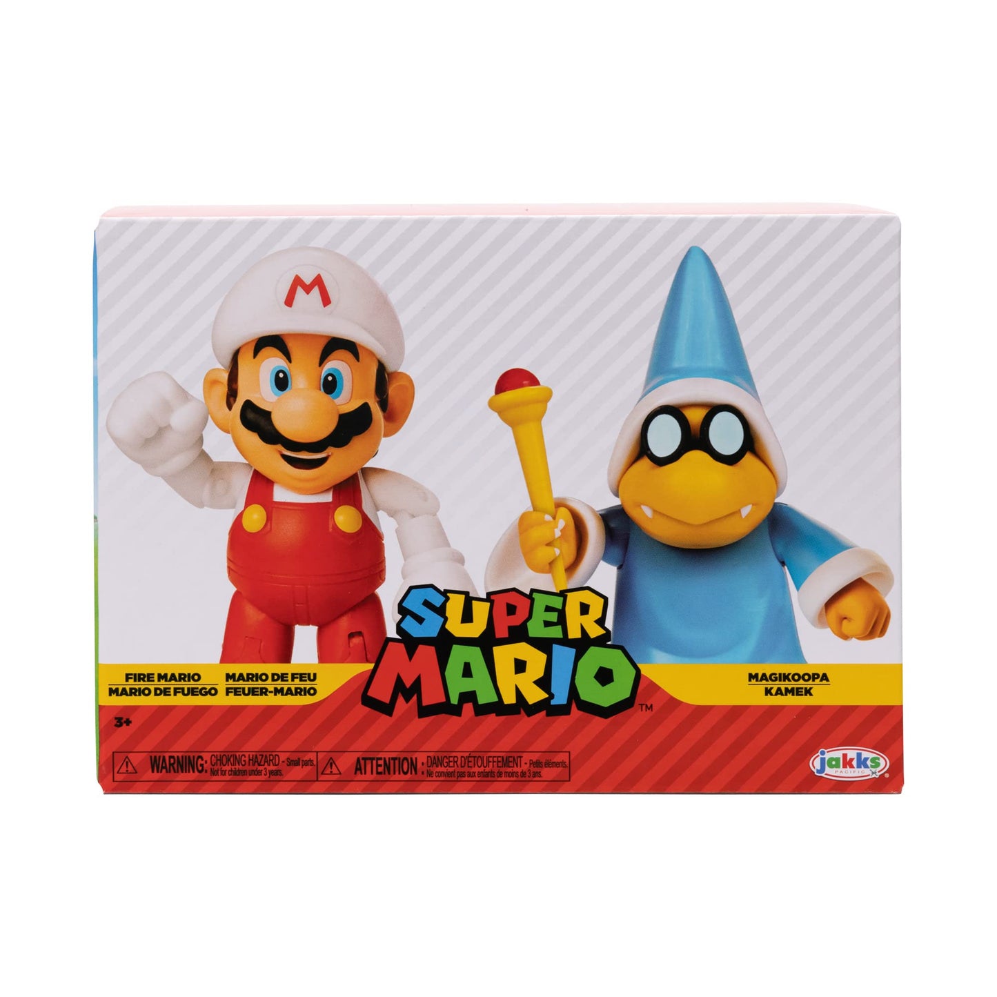 Super Mario 4 Action Figure 2 Pack - Fire Mario Vs. Magikoopa, Model 410634, 2 Piece Assortment