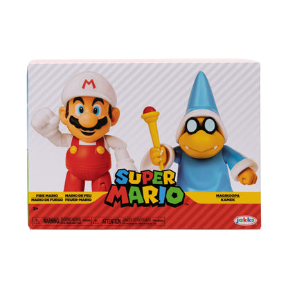 Super Mario 4 Action Figure 2 Pack - Fire Mario Vs. Magikoopa, Model 410634, 2 Piece Assortment
