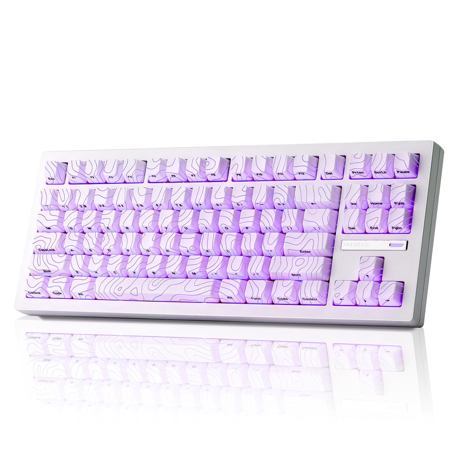 ZORNHER ZH870 Wireless Gaming Mechanical Keyboard 80% White Custom Creamy Sound Keyboard with Lighted Up White Topographic Keycaps Creamy Sounding Linear Switches Hot-Swappable RGB Backlit