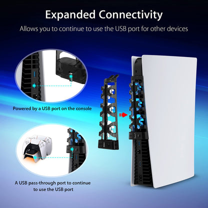 NexiGo Cooling Fan for PS5 - 3 Speed Levels, LED Light, Black, Model 1523BLK, Extra USB Port