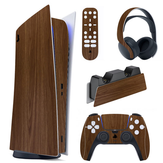 PlayVital Wood Grain Full Set Skin Decal for ps5 Console Digital Edition  Sticker Vinyl Decal Cover for ps5 Controller & Charging Station & Headset & Media Remote