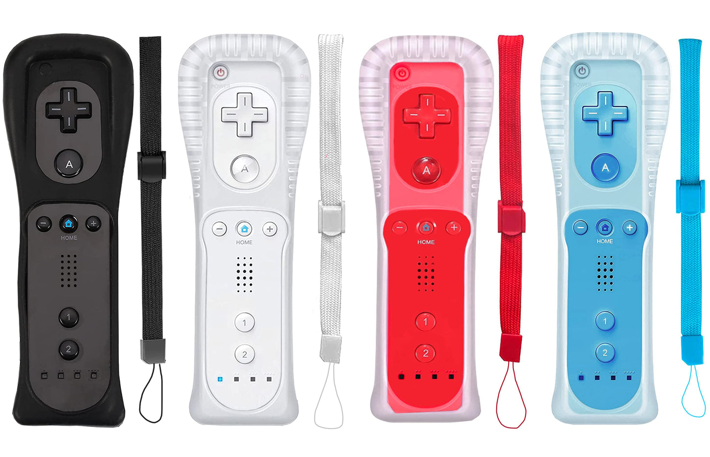 PGYFDAL 4 Packs Classic Remote Controller Compatible for Wii Wii U Console  Gamepad with Soft Silicone Sleeve and Wrist Strap (Black+White+Red+Blue)