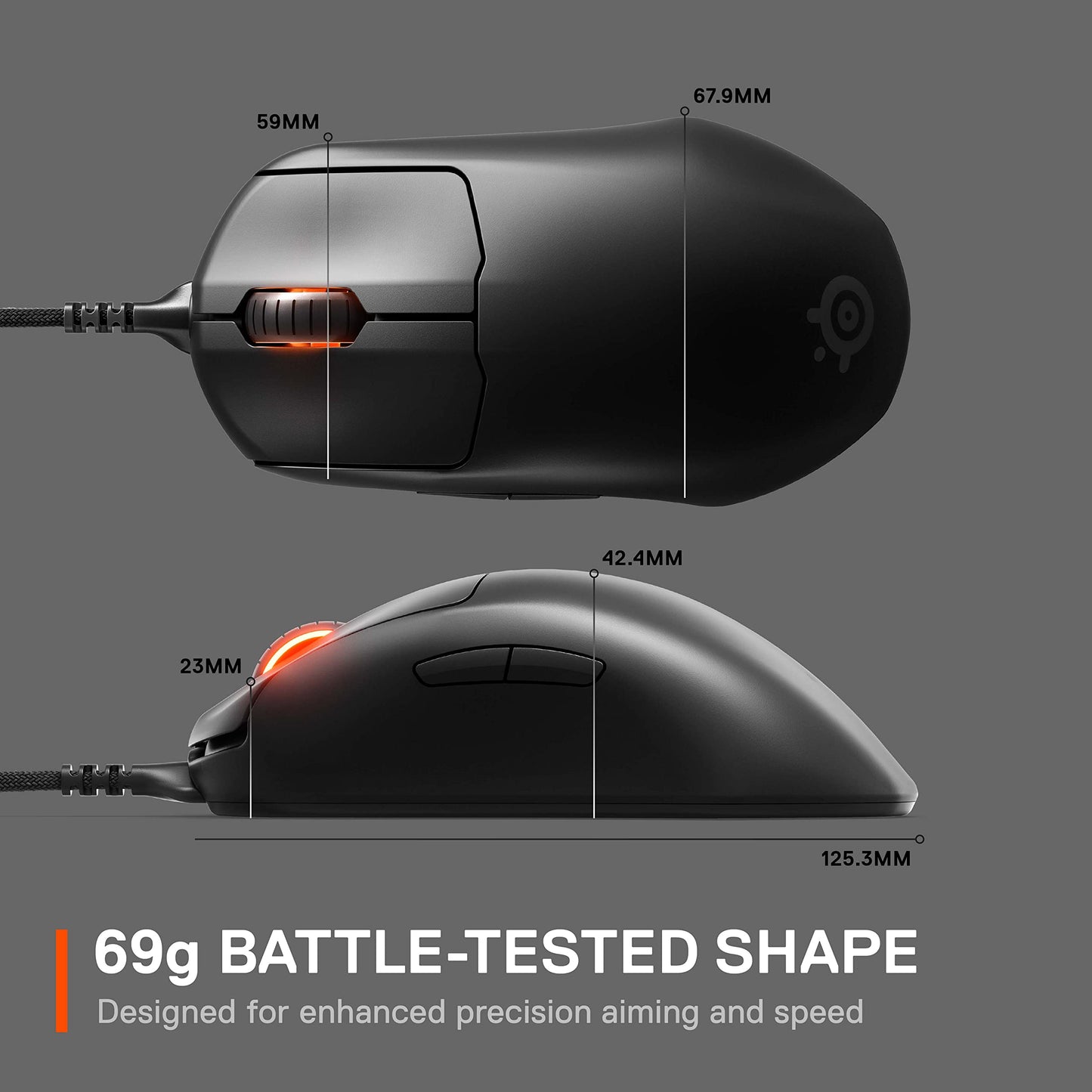 SteelSeries Esports FPS Gaming Mouse - Ultra Lightweight - 18K CPI - 5 Programmable Buttons - Wired - Black - Model 62490