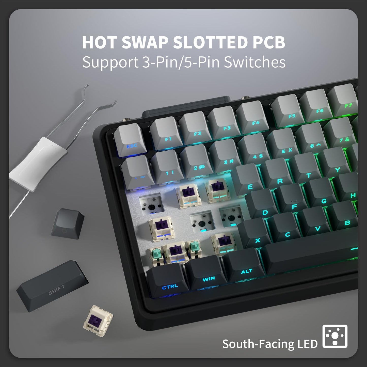 KZZI K75 Lite Wireless Mechanical Keyboard - 75% Gasket Mount, RGB, Hot Swappable, Aurora Black, 82 Keys, BT 5.0/2.4G/