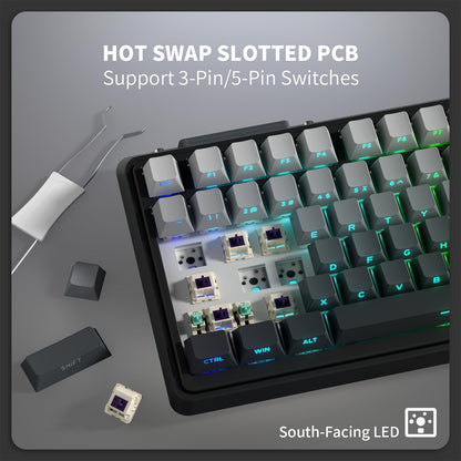 KZZI K75 Lite Wireless Mechanical Keyboard - 75% Gasket Mount, RGB, Hot Swappable, Aurora Black, 82 Keys, BT 5.0/2.4G/