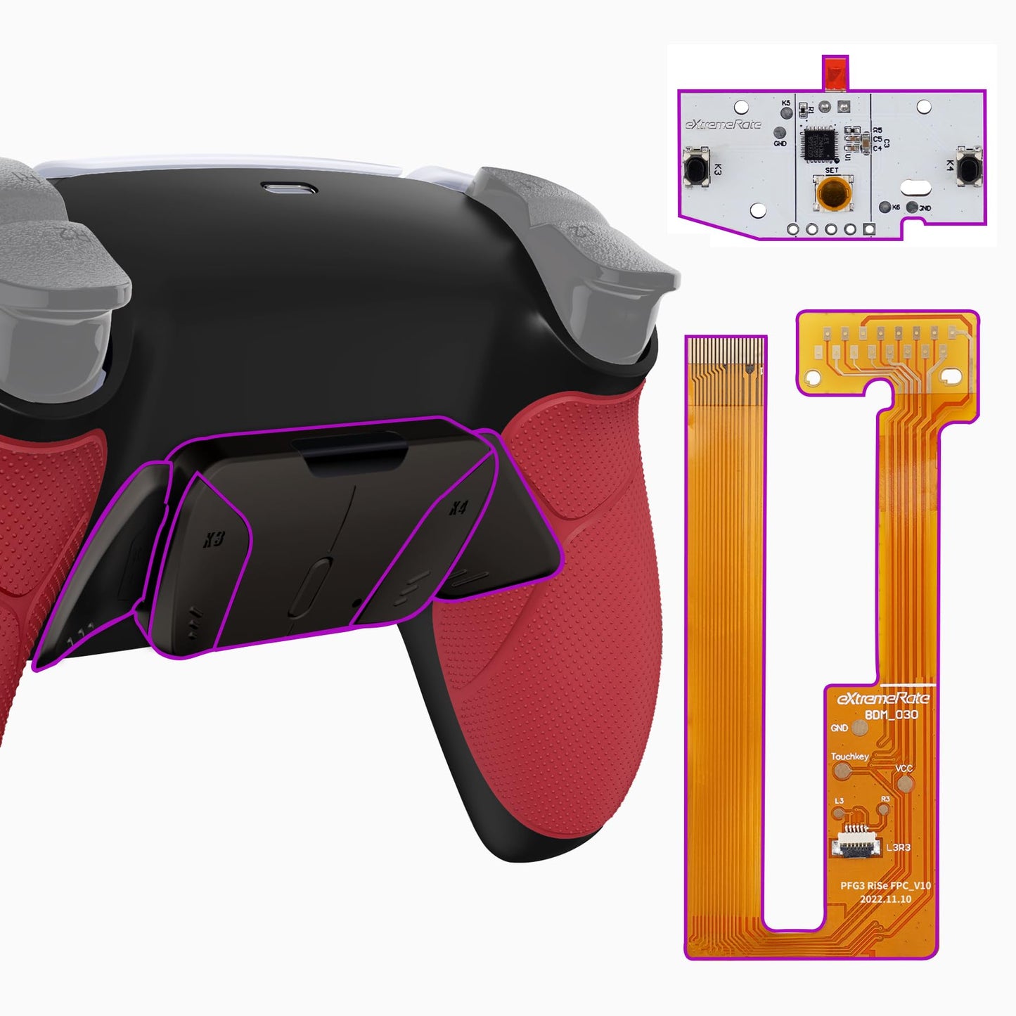 eXtremeRate Black Real Metal Buttons (RMB) Ver. RISE4 Remap Kit for PS5 Controller BDM-030 040 050  Red Rubberized Grip Redesigned Black Back Shell  Upgrade Board & 4 Back Buttons for PS5 Controller