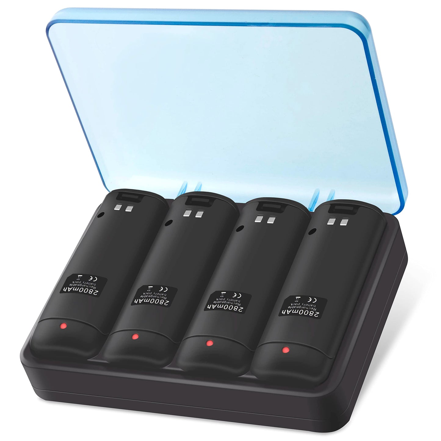 NATNO Wii & Wii U Battery Charger - 4pcs 2800mAh NiMH Rechargeable Packs with 4-in-1 Station, Black