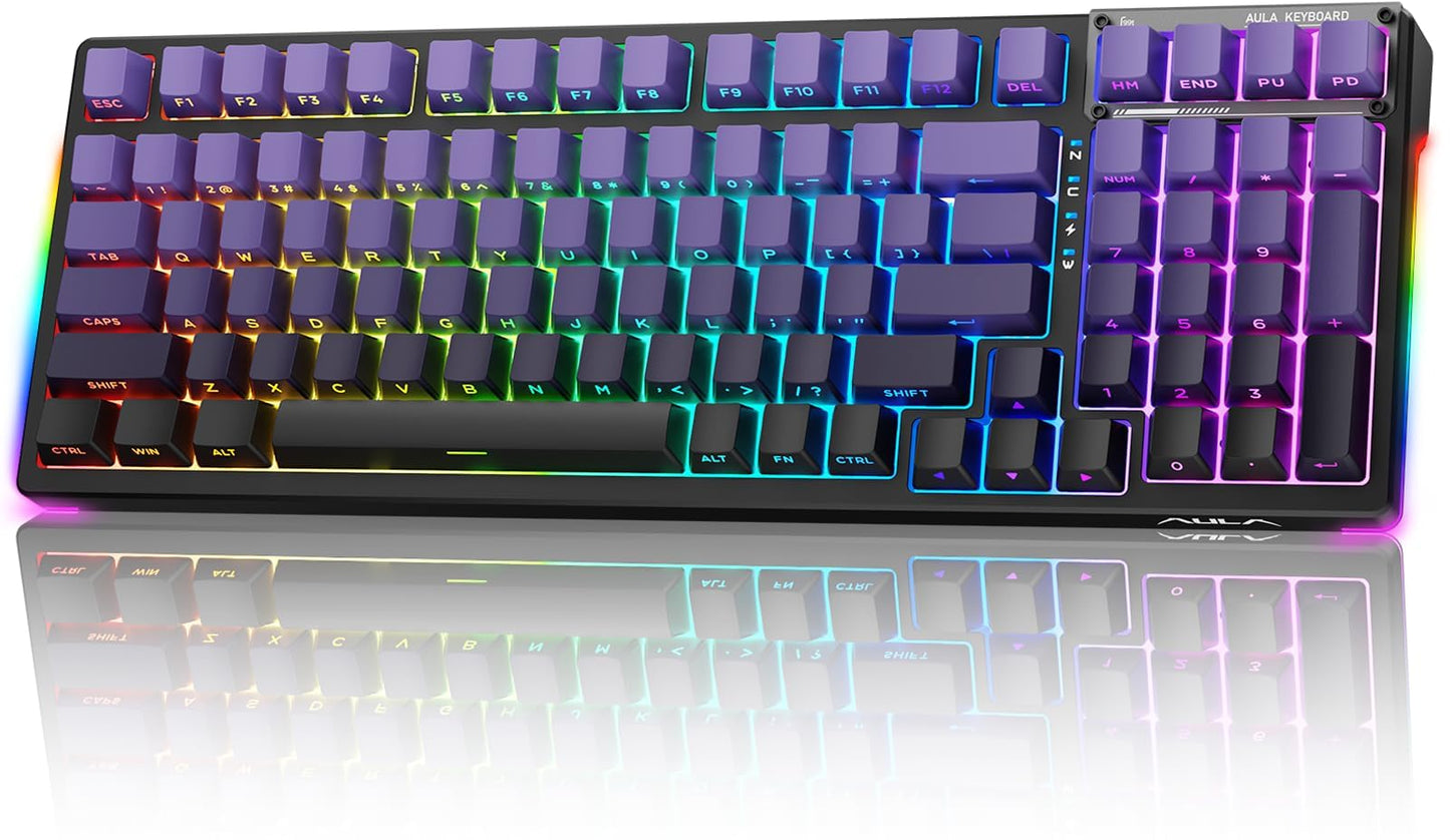 AULA F99S Mechanical Wireless Gaming Keyboard  Tri-Mode Bluetooth/2.4G/USB-C Hot Swappable 99 Keys Custom Creamy Keyboard 99 Keys Full Size Computer Keyboards for PC Xbox PS5 etc (Purple Gradient)