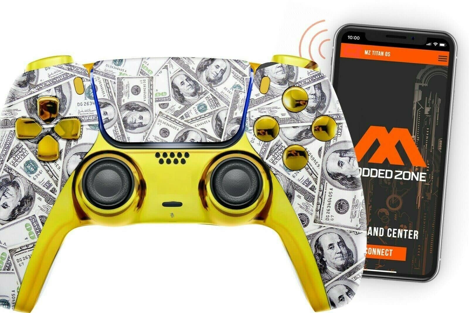 MODDEDZONE Custom Rapid Fire  Anti Recoil  Macros MODDED Wireless Controller for PS5 & PC - Unique Smart Mods for ps5 controller controlled by the APP. Best for FPS Games. Enhanced Gaming Experience (Gold Money)