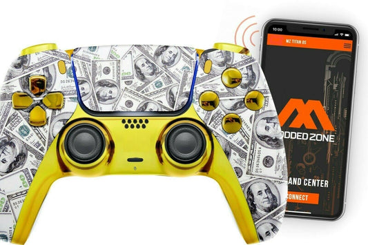 MODDEDZONE Custom Rapid Fire  Anti Recoil  Macros MODDED Wireless Controller for PS5 & PC - Unique Smart Mods for ps5 controller controlled by the APP. Best for FPS Games. Enhanced Gaming Experience (Gold Money)