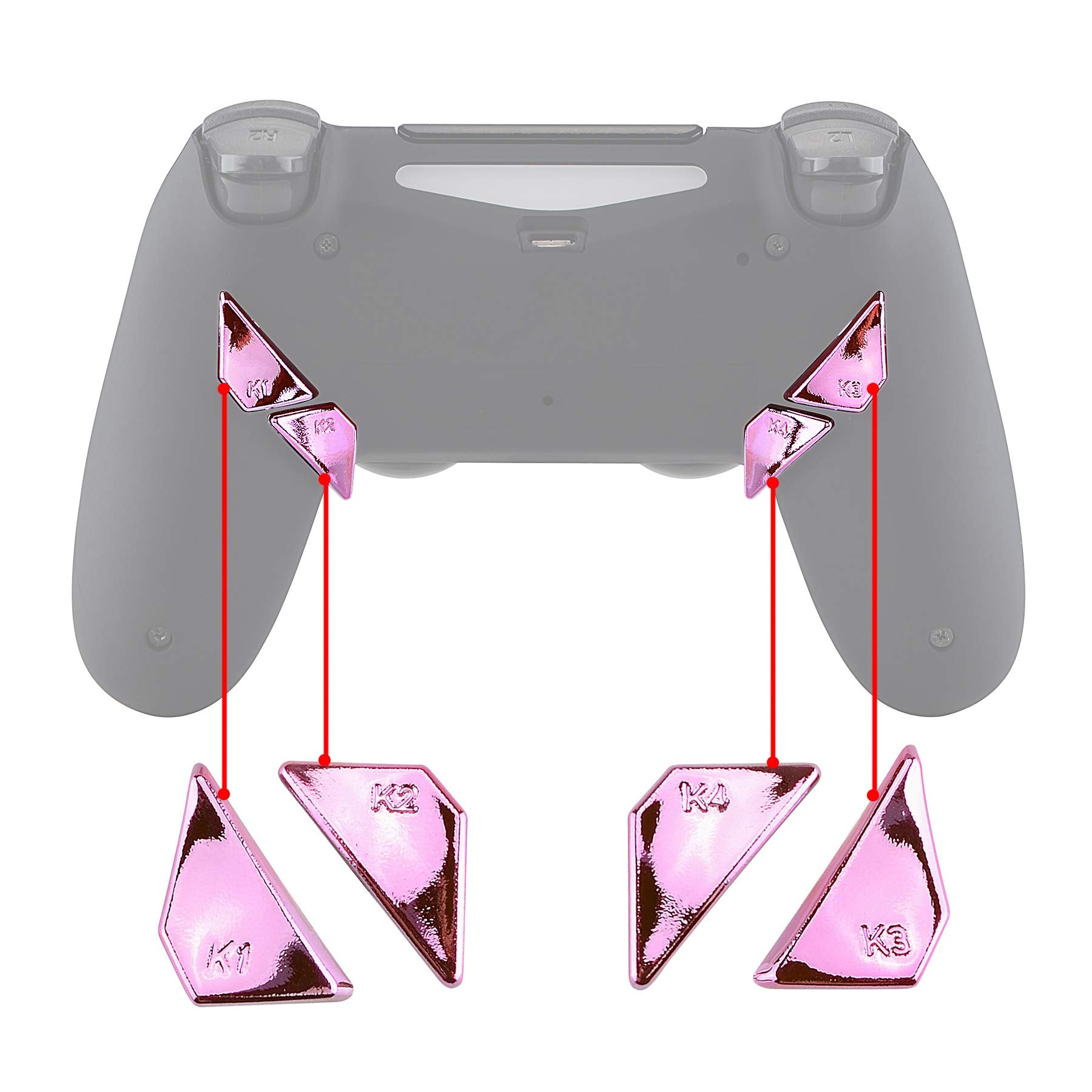 Chrome Pink Glossy Replacement Redesigned Back Buttons K1 K2 K3 K4 Paddles for PS4 eXtremeRate Controller Dawn Remap Kit
