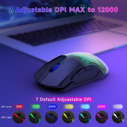 FFJ Master02 Wireless Gaming Mouse - 12000 DPI, Tri-Mode, RGB Backlit, 6 Programmable Buttons, Black