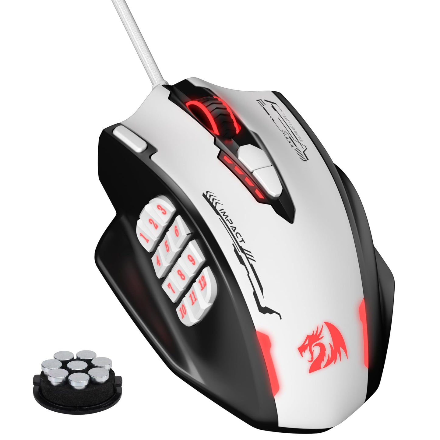 Redragon M908 Impact RGB MMO Gaming Mouse  Optical Wired Ergonomic Mouse with Max 24 000 DPI  High Precision  18 Programmable Macro Shortcuts  Comfort Grip  Black & White