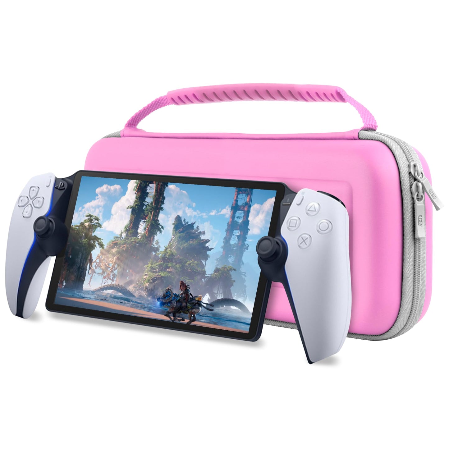 Orzly Carry Case designed for Playstation Portal remote player for PS5 Console holds accessories  Travel and Storage Protection for headset charger and more PINK/GREY - Gift box edition