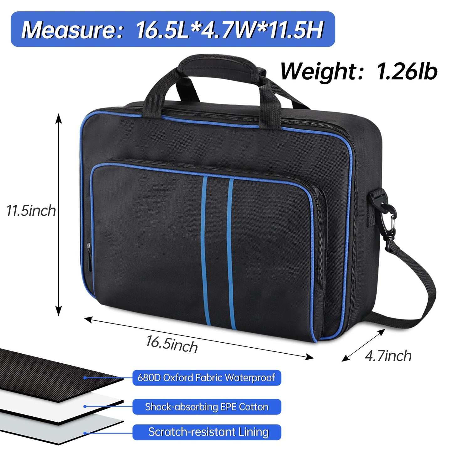 TECTINTER PS5 Carrying Case - Travel Bag for PlayStation 5, Soft Polyester, Blue, Model P5-01078, Holds Controllers & Game Cards