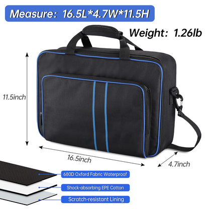 TECTINTER PS5 Carrying Case - Travel Bag for PlayStation 5, Soft Polyester, Blue, Model P5-01078, Holds Controllers & Game Cards