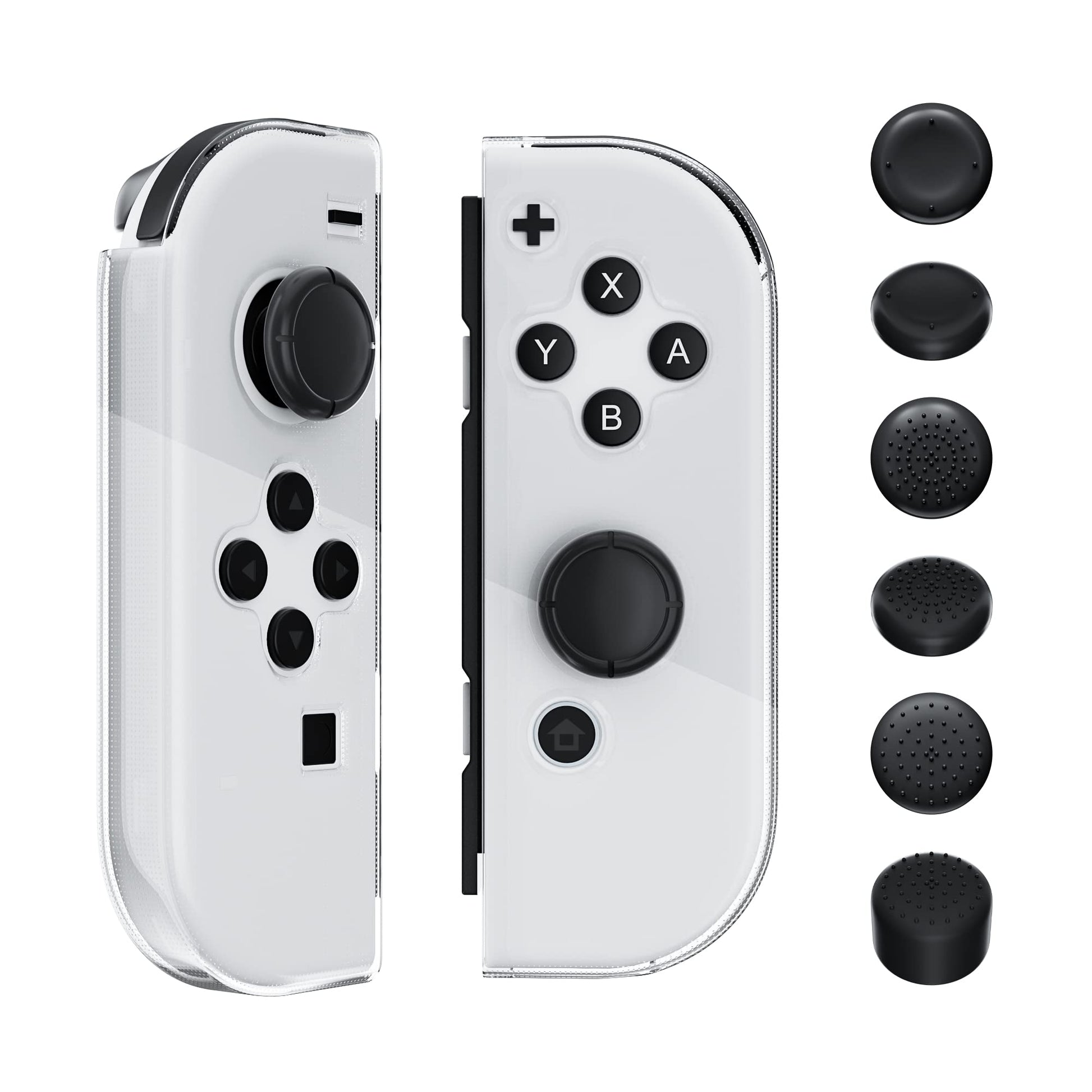RHOTALL Soft TPU Clear Shell Case for Nintendo Switch/OLED Joycon - Transparent Cover with 6 Thumb Caps