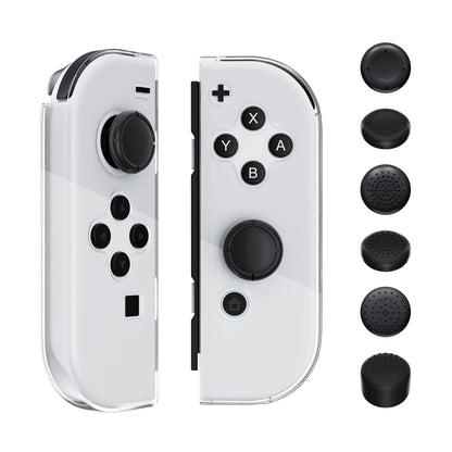 RHOTALL Soft TPU Clear Shell Case for Nintendo Switch/OLED Joycon - Transparent Cover with 6 Thumb Caps