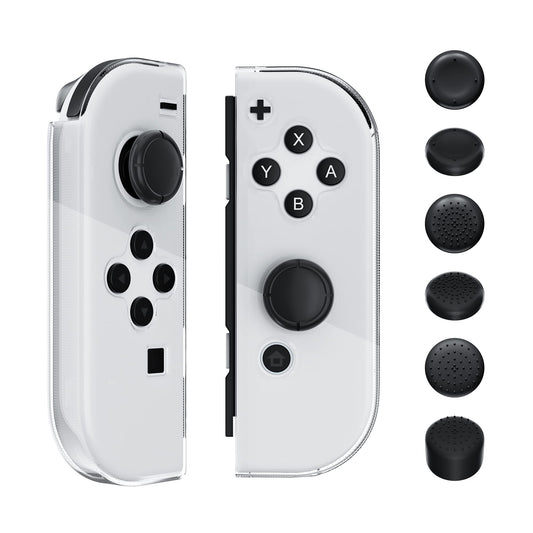 RHOTALL Soft TPU Clear Shell Case for Nintendo Switch/OLED Joycon - Transparent Cover with 6 Thumb Caps