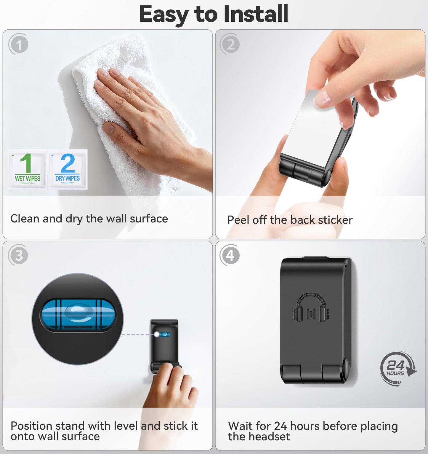 Kosker Headphone Stand Wall Mount - Gaming Headset Holder, 2 Pack, Black, Ideal for Office & Console Accessories for PS5/XBOX/PS4