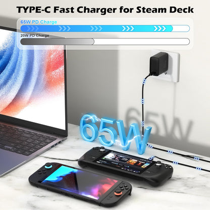 CloudValley 65W AC Charger for Nintendo Switch & Steam Deck - GaN PD Fast Charging, Foldable US Plug, 5FT Cable, Black