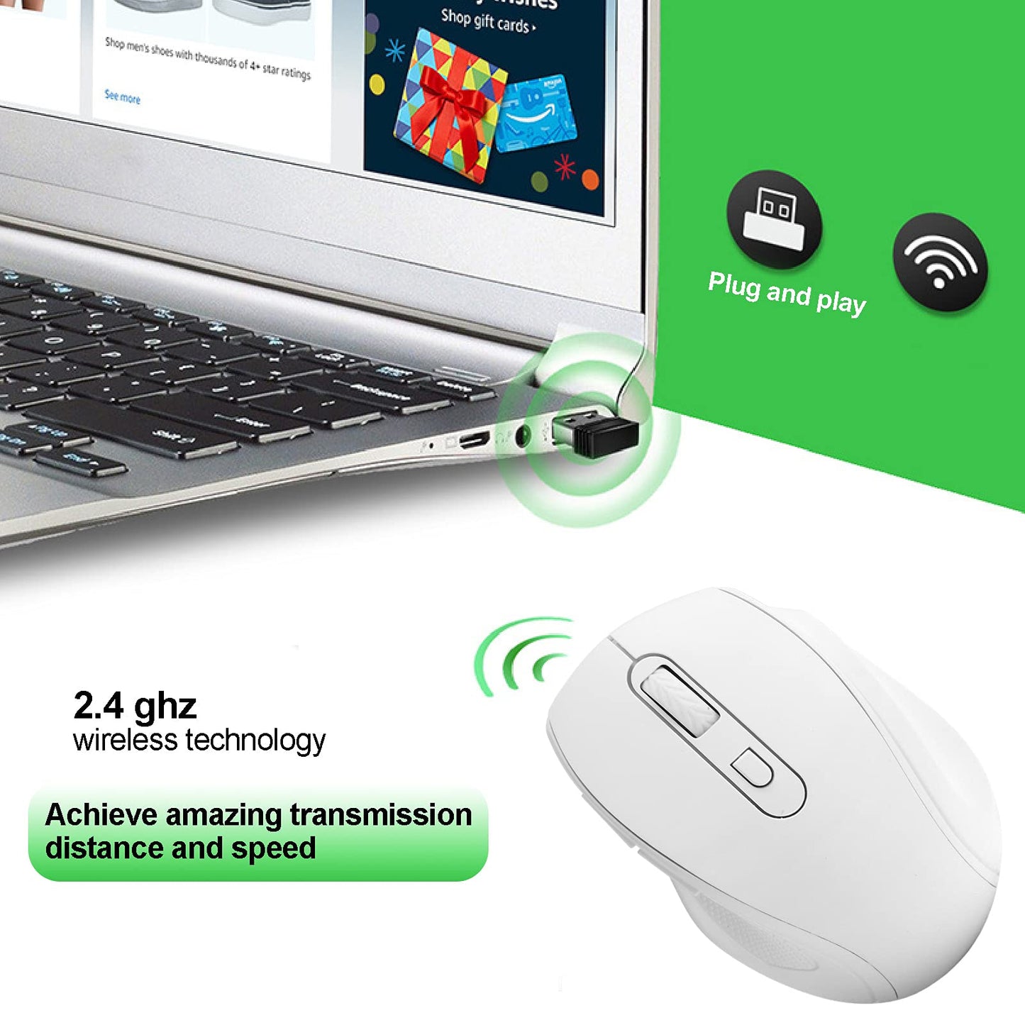 VBESTLIFE 2.4GHz Ergonomic Optical Mouse, 1600 DPI for Notebook/Desktop, White Model Vbestlifey9spd210er152-11