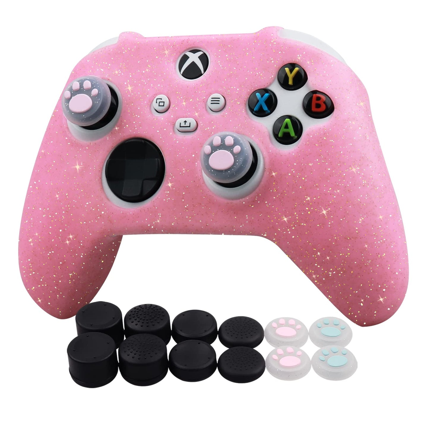 RALAN Glitter Controller Skin for Xbox Series  Anti-Slip Silicone Controller Cover Protector Case Compatible for Xbox Series Gamepad Joystick with 4 Cat Caps and Black Pro Thumb Grip x 8.