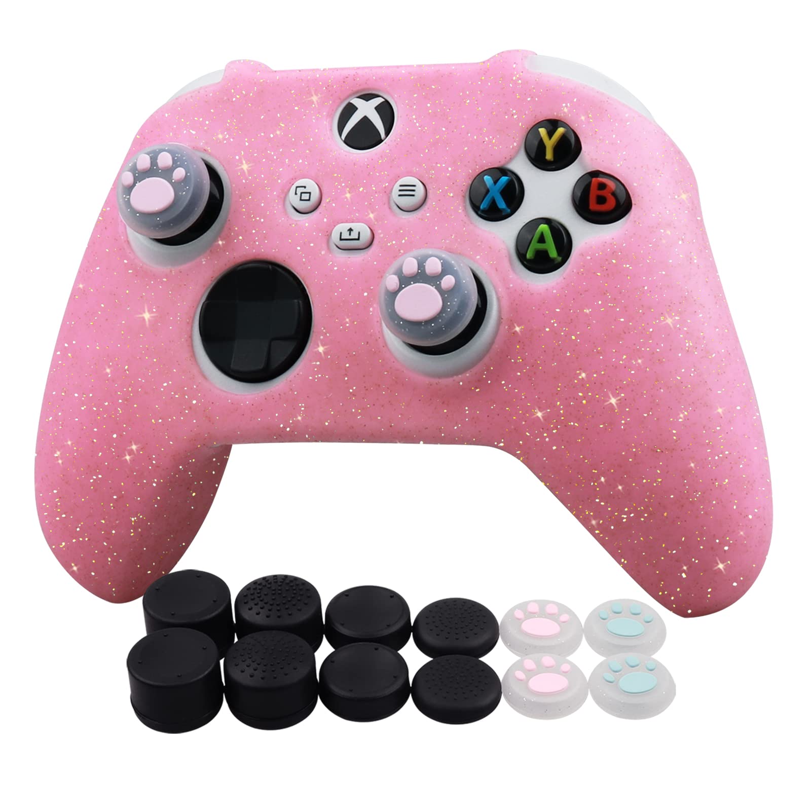 RALAN Glitter Controller Skin for Xbox Series  Anti-Slip Silicone Controller Cover Protector Case Compatible for Xbox Series Gamepad Joystick with 4 Cat Caps and Black Pro Thumb Grip x 8.