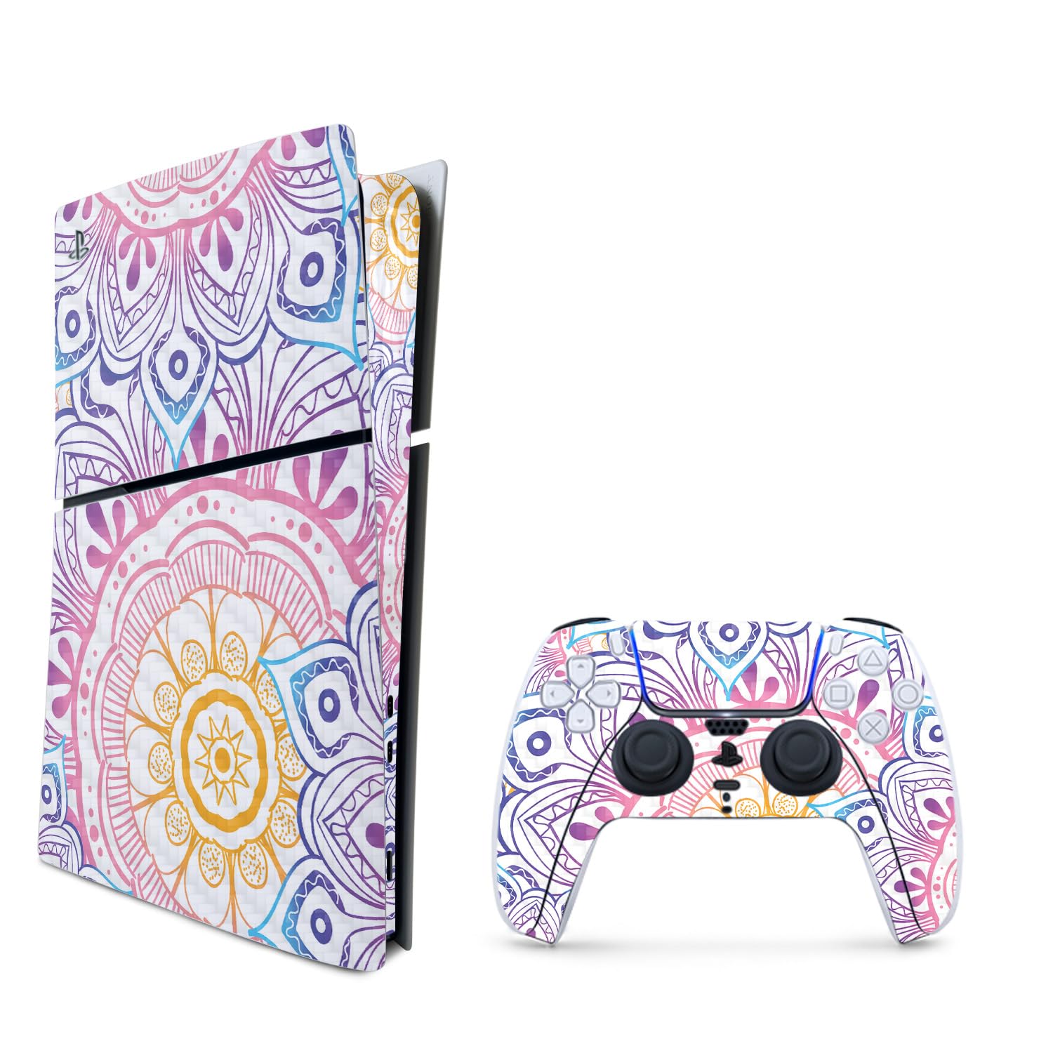 MightySkins Carbon Fiber Skin for PS5 Playstation 5 Slim Digital Edition Bundle - Vibrant Mandala Protective  Durable Textured Carbon Fiber Finish Easy to Apply Made in The USA