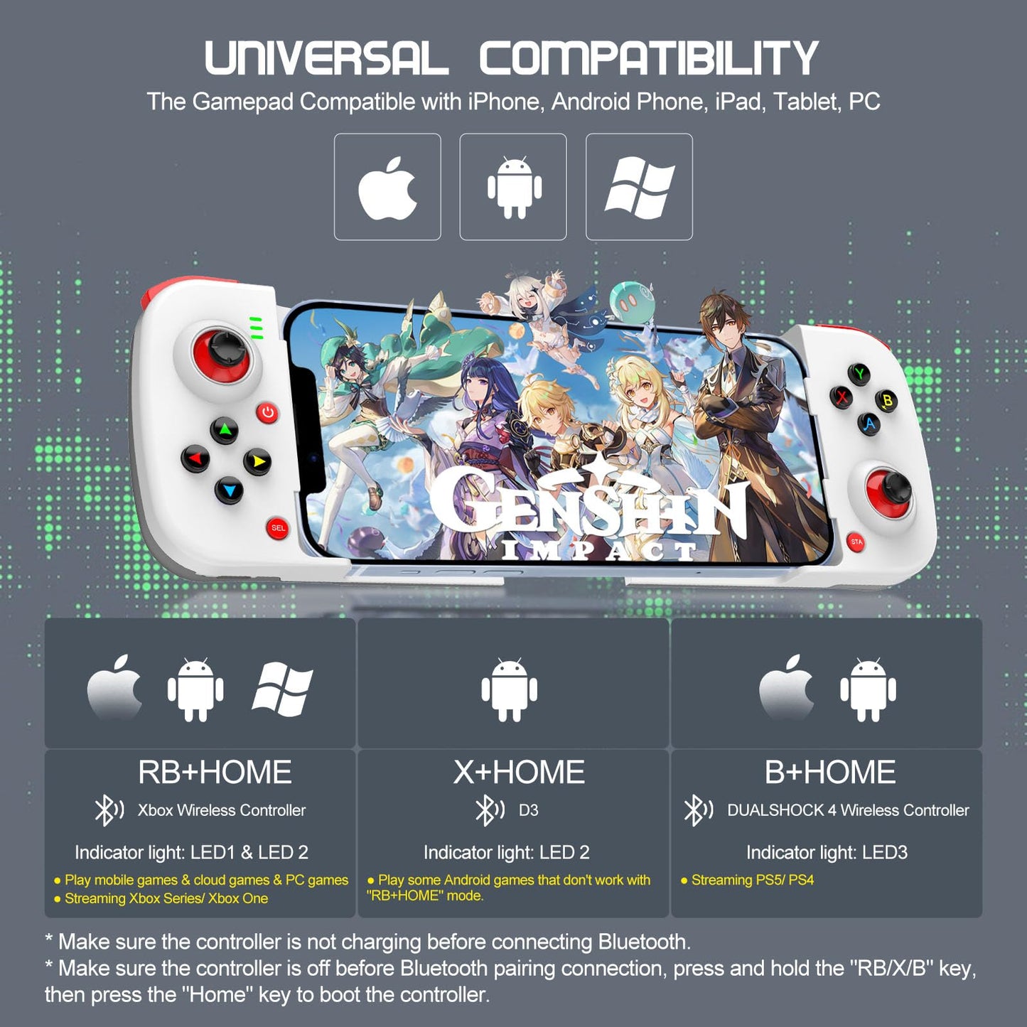 Joso Wireless Game Controller - Bluetooth Gamepad for iOS, Android, PC - White