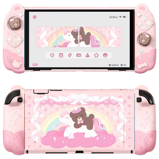PlayVital Good Night Bear Dockable Case for Nintendo Switch 2 with Stand | Split Design Silicone Joycon Grips  PC Console Hard Shell  2 Joystick Caps | Cute Protective Cover Bundle - Pink