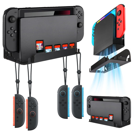 Wall Mount for Nintendo Switch 1/2/OLED  Metal Wall Mount for Switch 2 Accessories with 6 Joy-Con Hangers & 5 Game Card Slots Secure Wall or Pegboard Setup Near TV or Monitor Black