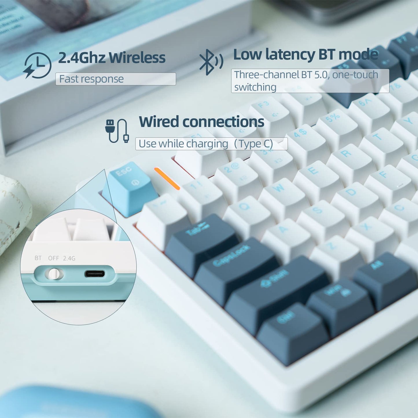 IROK FE75Pro Wireless RGB Mechanical Keyboard - 81 Keys, Hot Swappable, Customizable Backlit, White/Blue Color