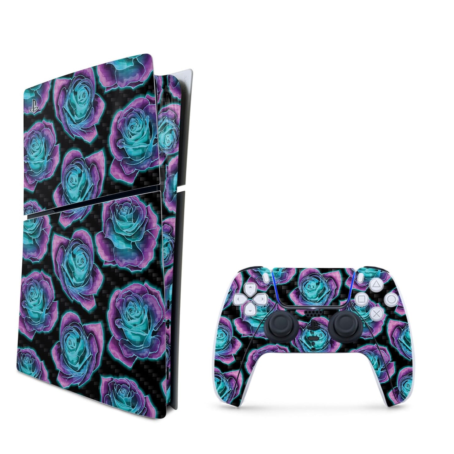 MightySkins Carbon Fiber Skin for PS5 Playstation 5 Slim Digital Edition Bundle - Crystalline Roses Protective  Durable Textured Carbon Fiber Finish Easy to Apply Made in The USA