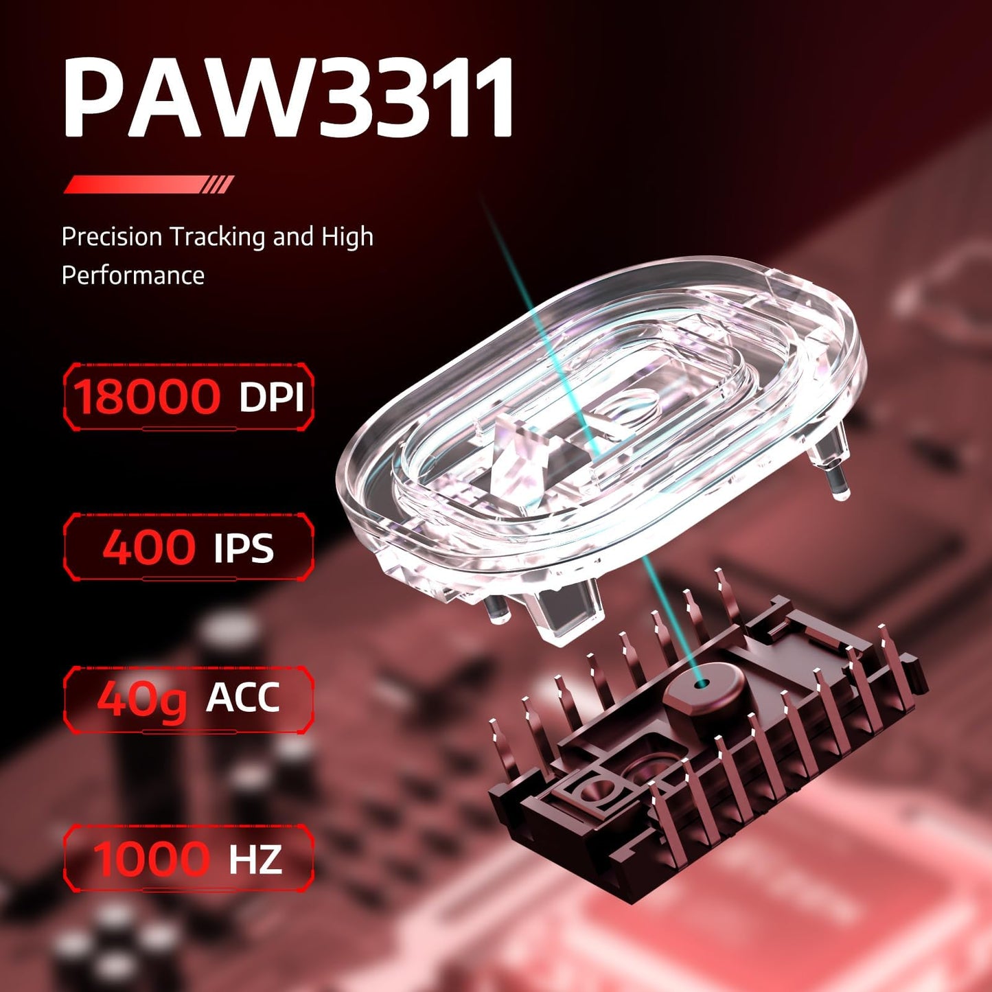 ATTACK SHARK R1 Wireless Gaming Mouse - Tri-Mode Connection, 55g, 18K DPI, Ergonomic Design, Red with Anti-Slip Sticker