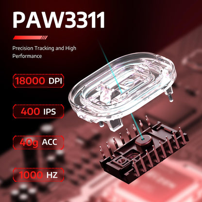 ATTACK SHARK R1 Wireless Gaming Mouse - Tri-Mode Connection, 55g, 18K DPI, Ergonomic Design, Red with Anti-Slip Sticker