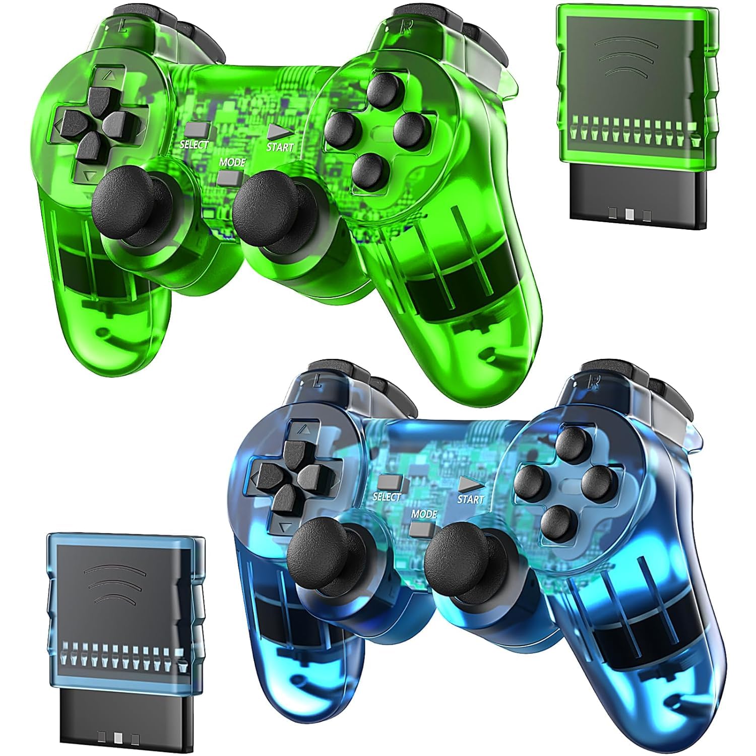 Degulan Wireless PS2 Controller Gamepad - Green and Blue, Compatible with PlayStation 2 Console