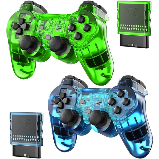 Degulan Wireless PS2 Controller Gamepad - Green and Blue, Compatible with PlayStation 2 Console