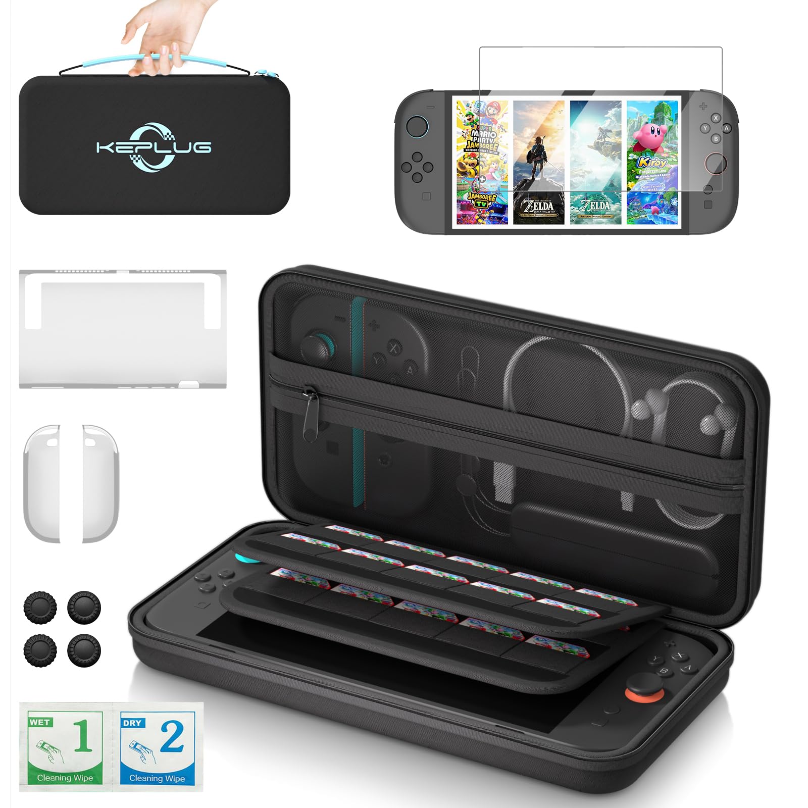 Carrying Case Compatible with Nintendo Switch 2 & Switch 1  Shockproof Hard Travel Bag with 20 Game Card Slots  Screen Protector  TPU Console Case & Joy-Con Covers Full Protective Accessories Gift Set