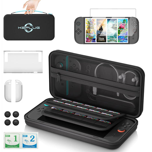 Carrying Case Compatible with Nintendo Switch 2 & Switch 1  Shockproof Hard Travel Bag with 20 Game Card Slots  Screen Protector  TPU Console Case & Joy-Con Covers Full Protective Accessories Gift Set
