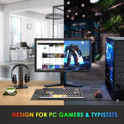 LexonElec AK33 Portable Mechanical Gaming Keyboard, Hot-Swappable 82 Keys, Red Switch, White Backlit, Black PBT Keycaps