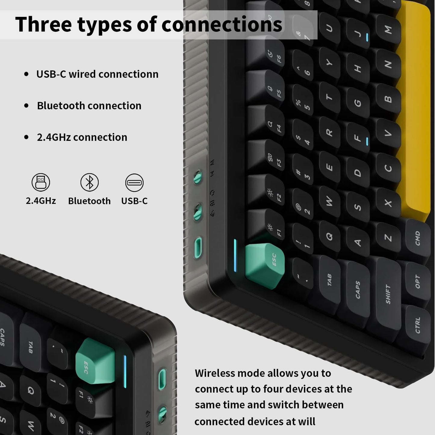 nuphy Halo75 V2 Mechanical Gaming Keyboard - 75% Wireless, Hot Swappable, RGB Backlit, Silent Red Clear-Top Switch, Black